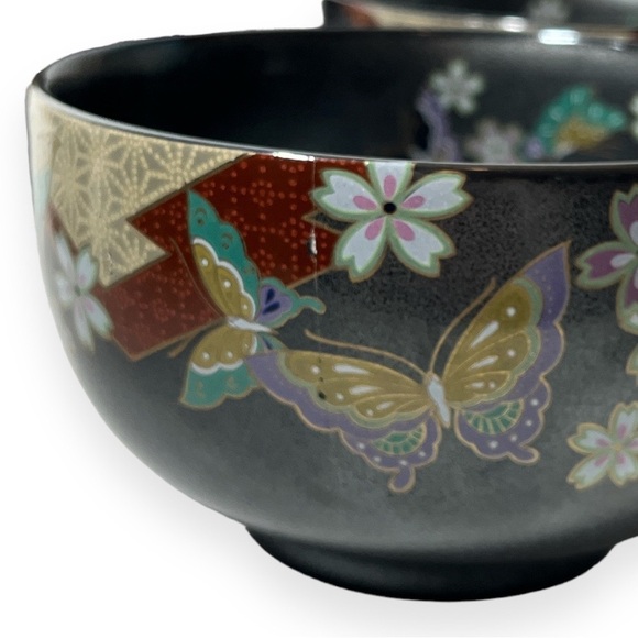 Japanese Pottery Bowl‎ 4pc Floral Butterfly Classic Metallic Color 5” Dinnerware - Picture 6 of 11